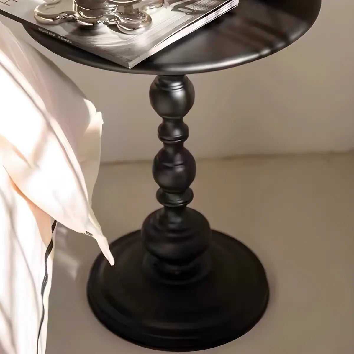 Round Metal Black Chairside Table with Pedestal Base Image - 8