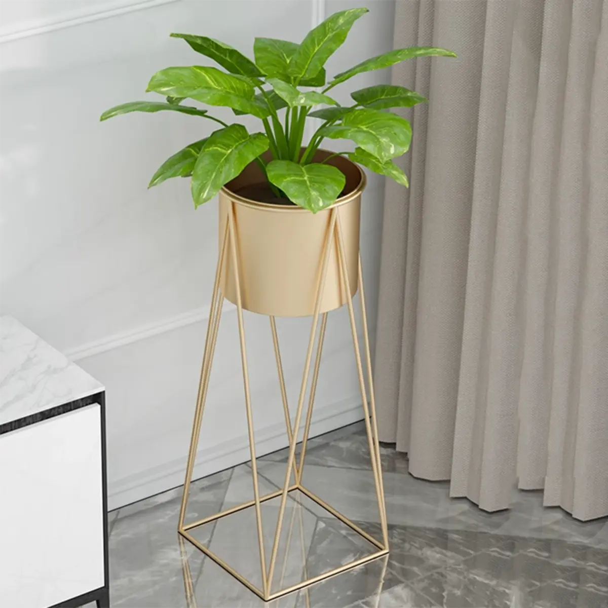 Round Metal Geometric Frame Nesting Pot Plant Stand Image - 6