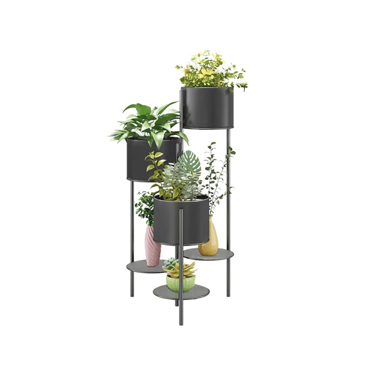 Round Metal Holder Indoor 6-Tier Pot Plant Stand Blue Image - 3