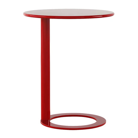 Round Metal White Pedestal Accent C-Shaped Side Table Image - 2