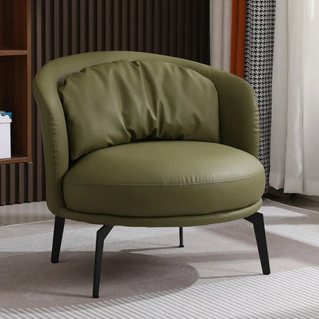 Round Olive Green Round Arm Faux Leather Arm Chair Image - 1