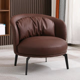 Round Olive Green Round Arm Faux Leather Arm Chair Image - 7