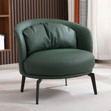 Round Olive Green Round Arm Faux Leather Arm Chair Image - 9