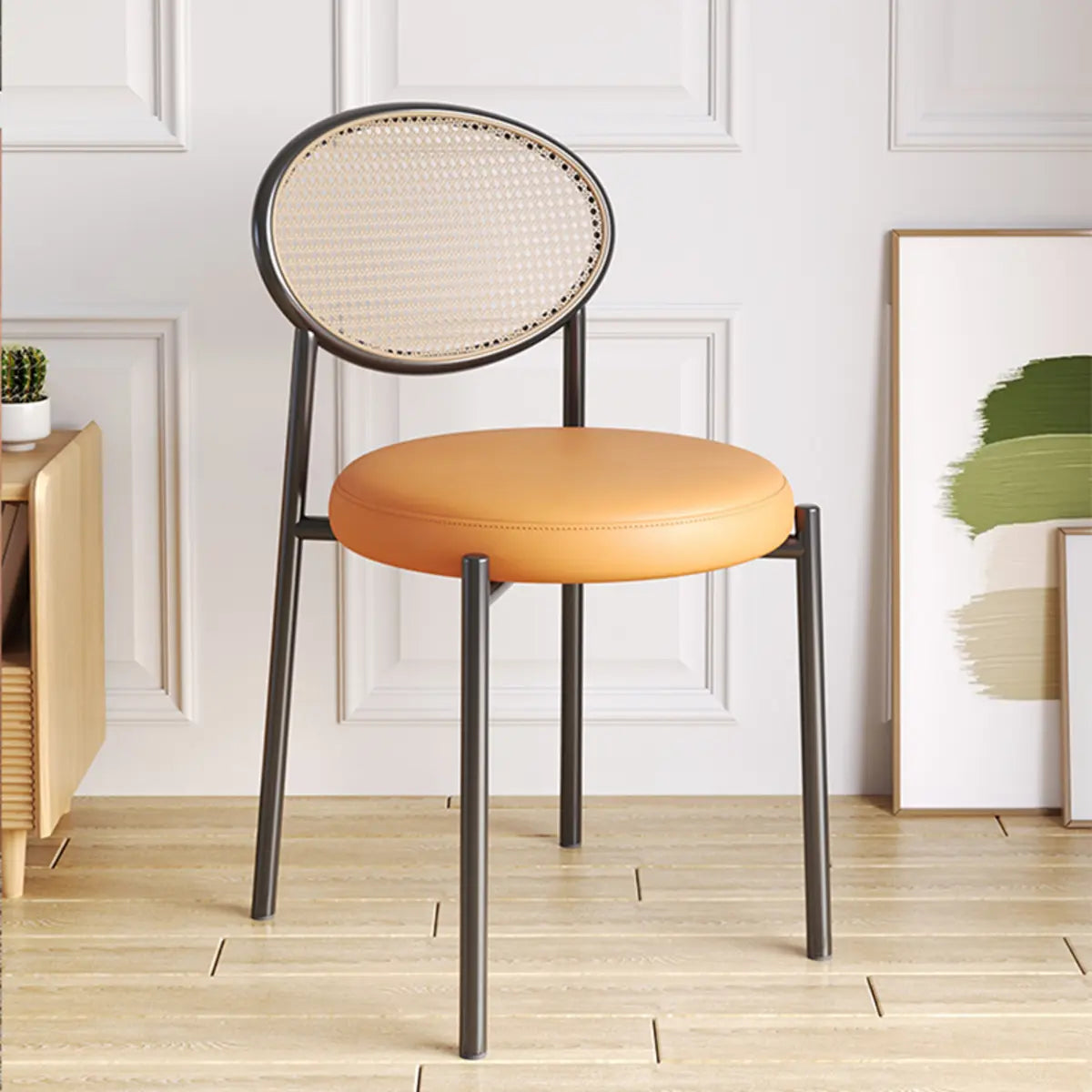 Round Open Back Leather Armless Dining Chair Orange Image - 1