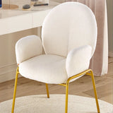 Round Sherpa Upholstered Metal Dining Chairs White Image - 14