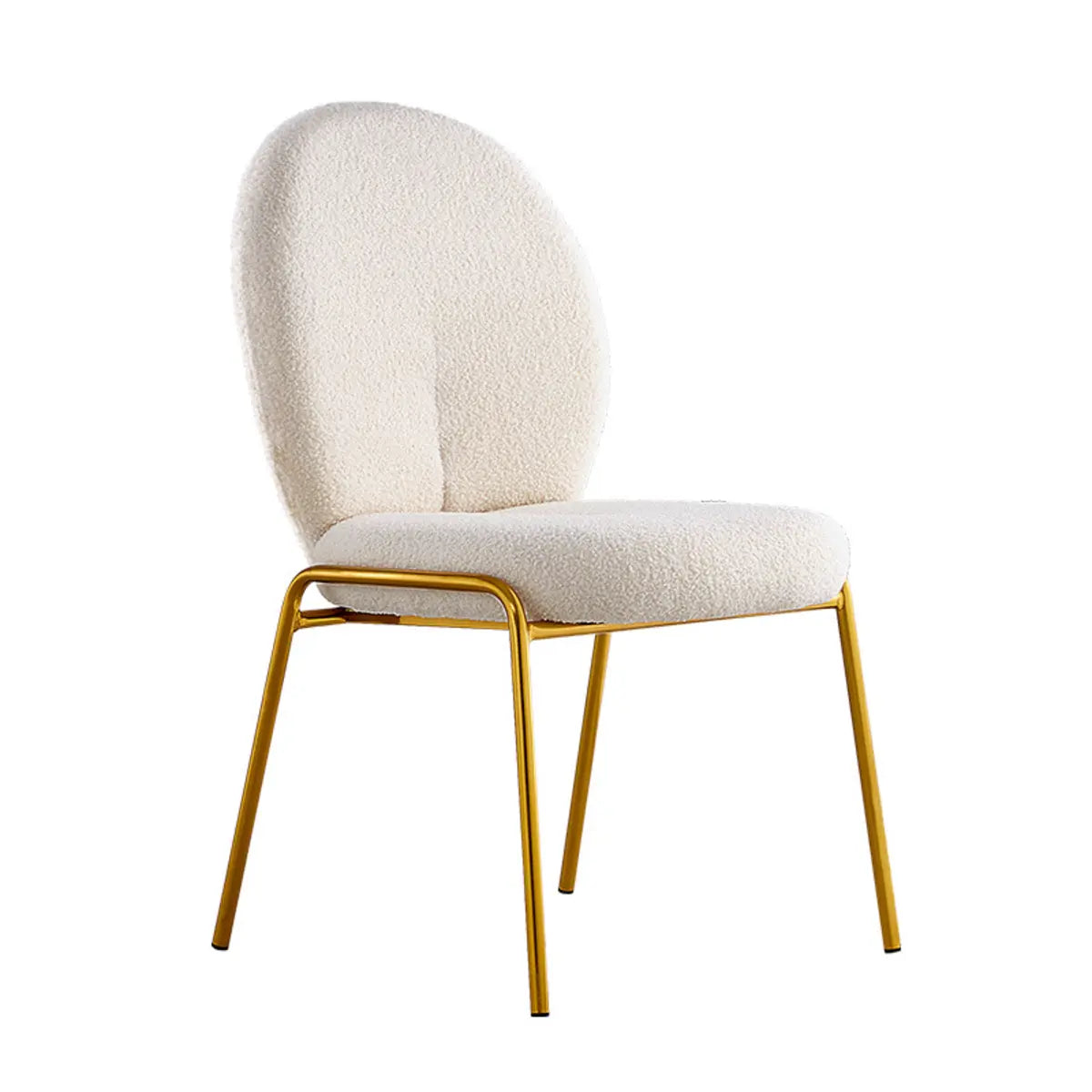 Round Sherpa Upholstered Metal Dining Chairs White Image - 5