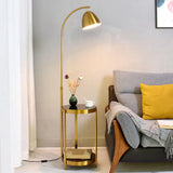 Round Side Table and Dome Gold Adjustable Floor Lamp Image - 1