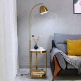 Round Side Table and Dome Gold Adjustable Floor Lamp Image - 4