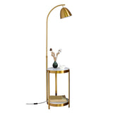 Round Side Table and Dome Gold Adjustable Floor Lamp Image - 8