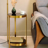 Round Side Table and Dome Gold Adjustable Floor Lamp Image - 9