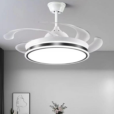 Round Simple Retractable Blade Modern Ceiling Fan Light Image - 1