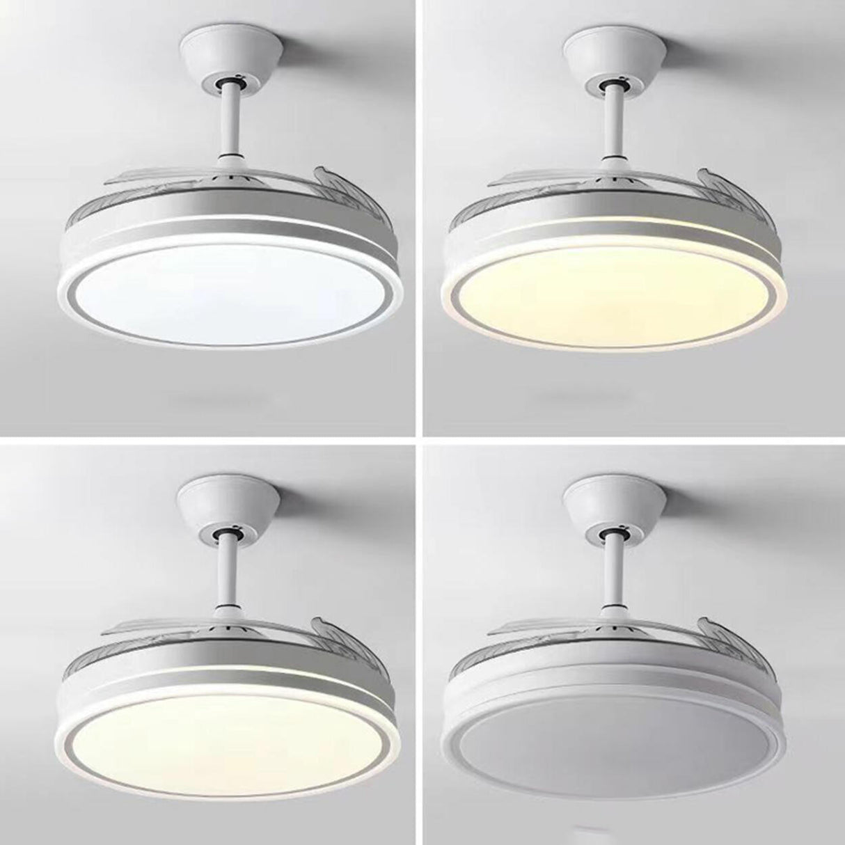 Round Simple Retractable Blade Modern Ceiling Fan Light Image - 14