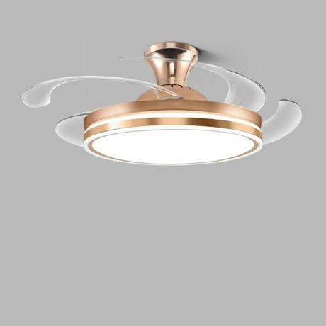 Round Simple Retractable Blade Modern Ceiling Fan Light Image - 2