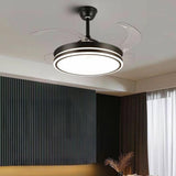 Round Simple Retractable Blade Modern Ceiling Fan Light Image - 3