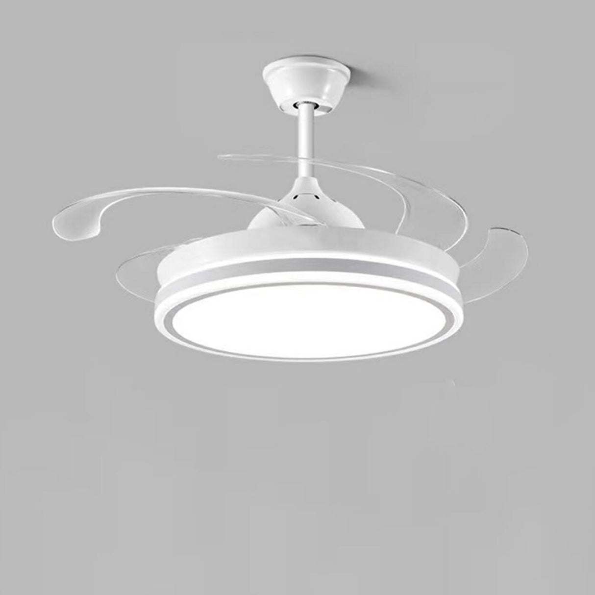 Round Simple Retractable Blade Modern Ceiling Fan Light Image - 8