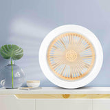 Round Simple White Bladeless Pendant Fan with Light Image - 4