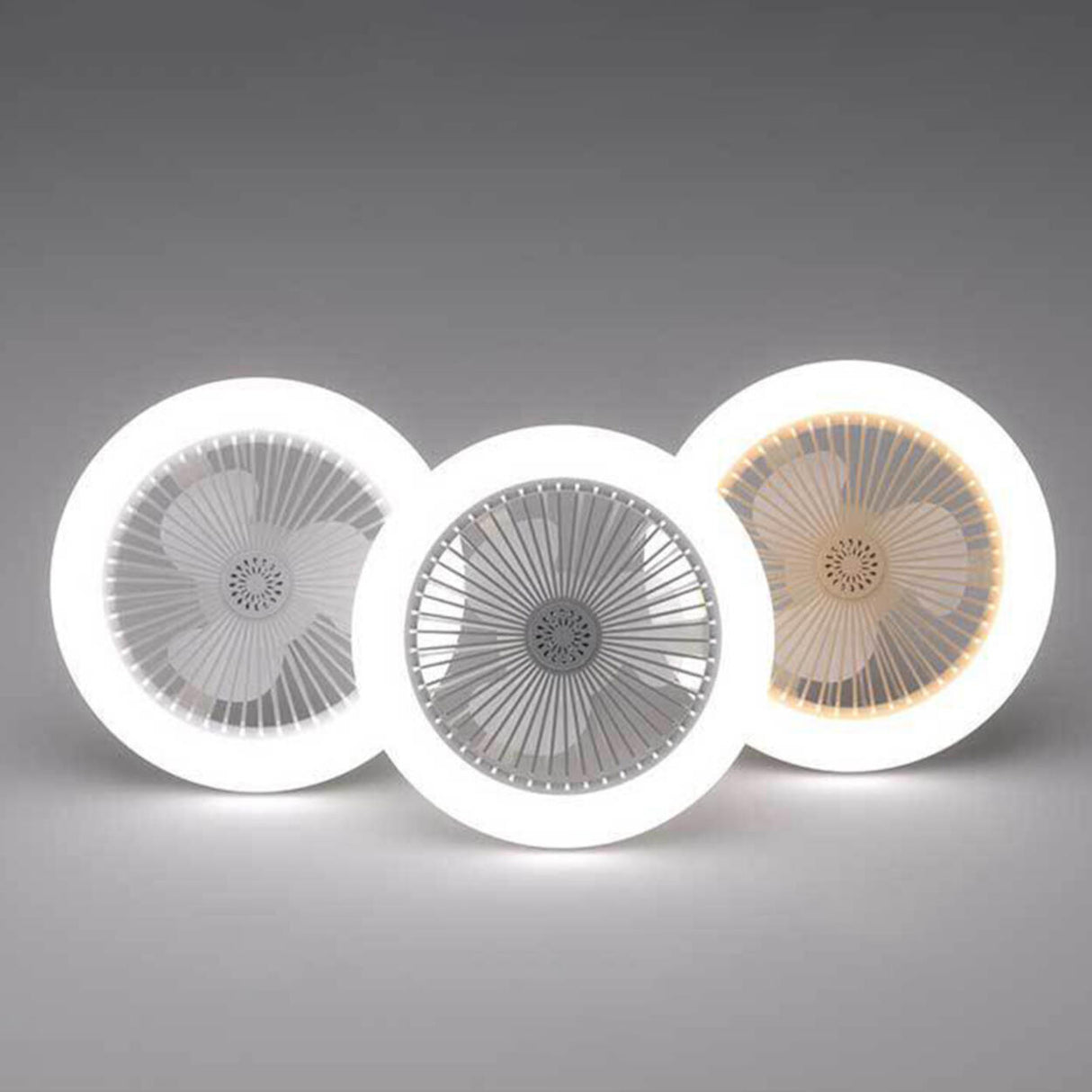 Round Simple White Bladeless Pendant Fan with Light Image - 9