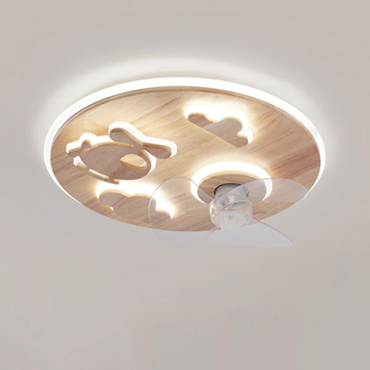 Round Solid Wood Clear 3 Blades Ceiling Fan with Light Image - 6