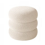 Round Sponge Plush Pouf Sherpa Ottoman Seats White Image - 10