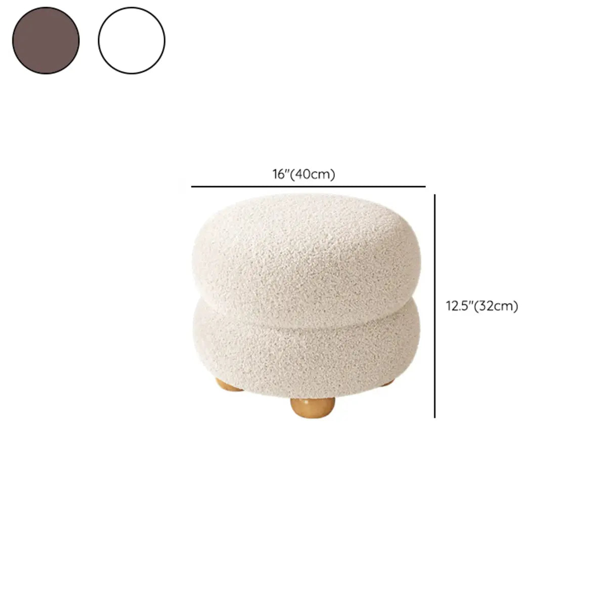 Round Sponge Plush Pouf Sherpa Ottoman Seats White 