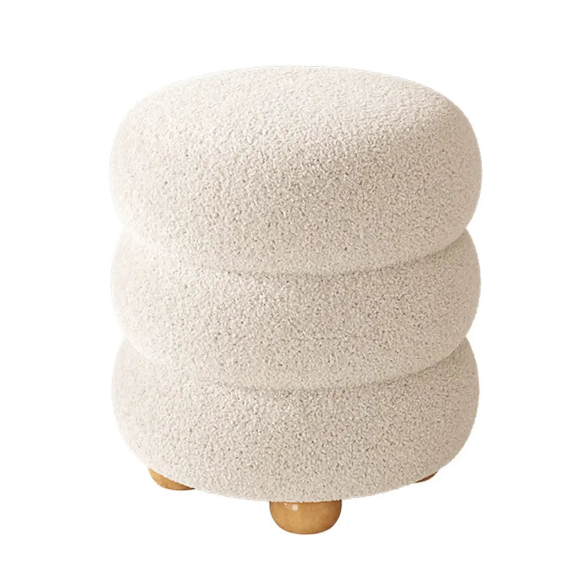 Round Sponge Plush Pouf Sherpa Ottoman Seats White Image - 2