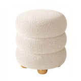 Round Sponge Plush Pouf Sherpa Ottoman Seats White Image - 2