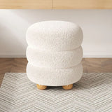 Round Sponge Plush Pouf Sherpa Ottoman Seats White Image - 3