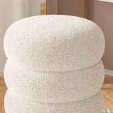 Round Sponge Plush Pouf Sherpa Ottoman Seats White Image - 4