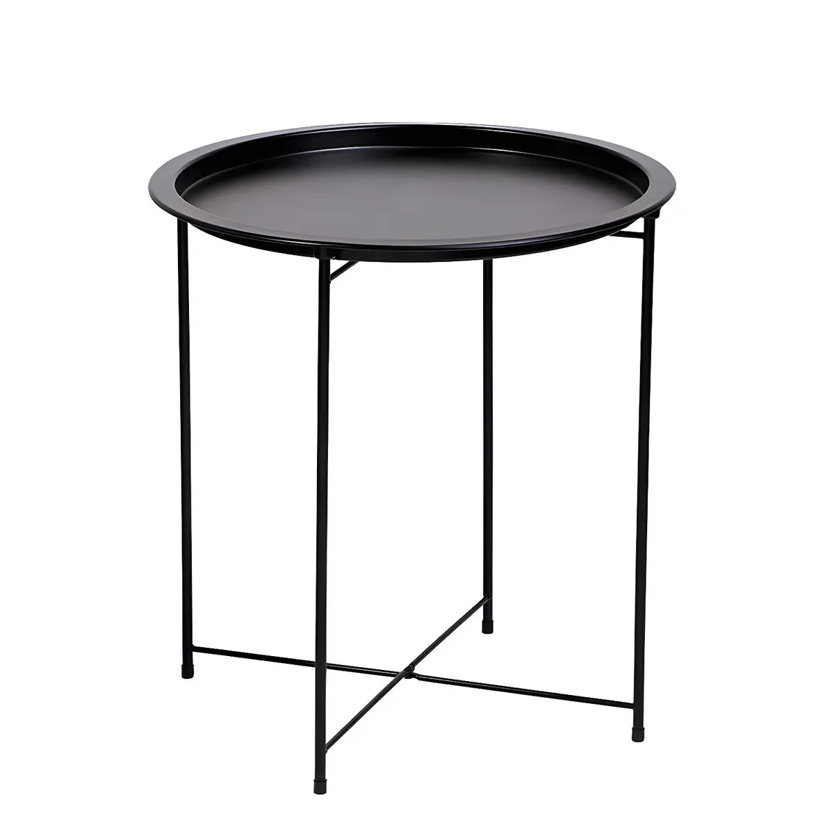 Round Stainless Steel Black Tray Top Cross Legs Side Table Image - 10