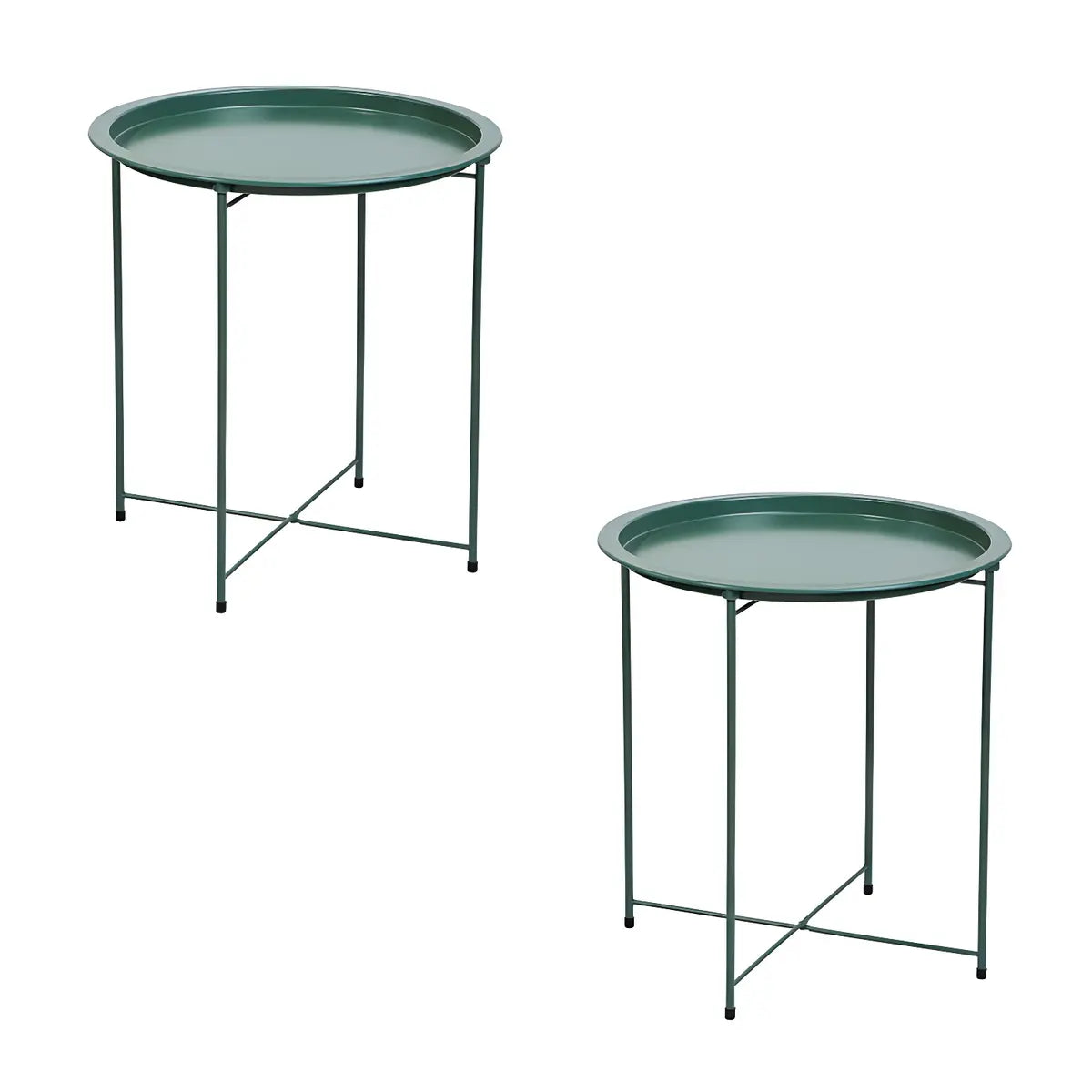 Round Stainless Steel Black Tray Top Cross Legs Side Table Image - 11