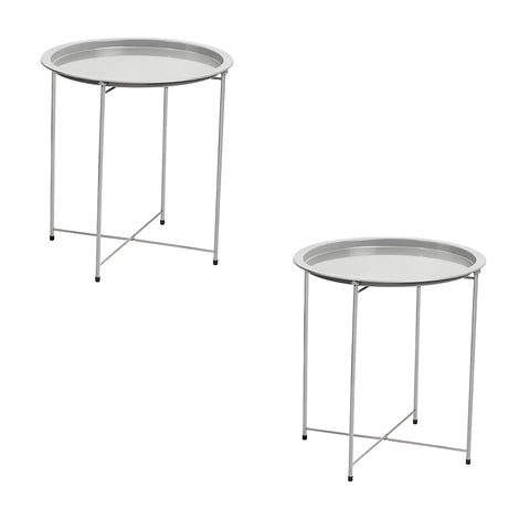 Round Stainless Steel Black Tray Top Cross Legs Side Table Image - 13