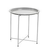 Round Stainless Steel Black Tray Top Cross Legs Side Table Image - 2