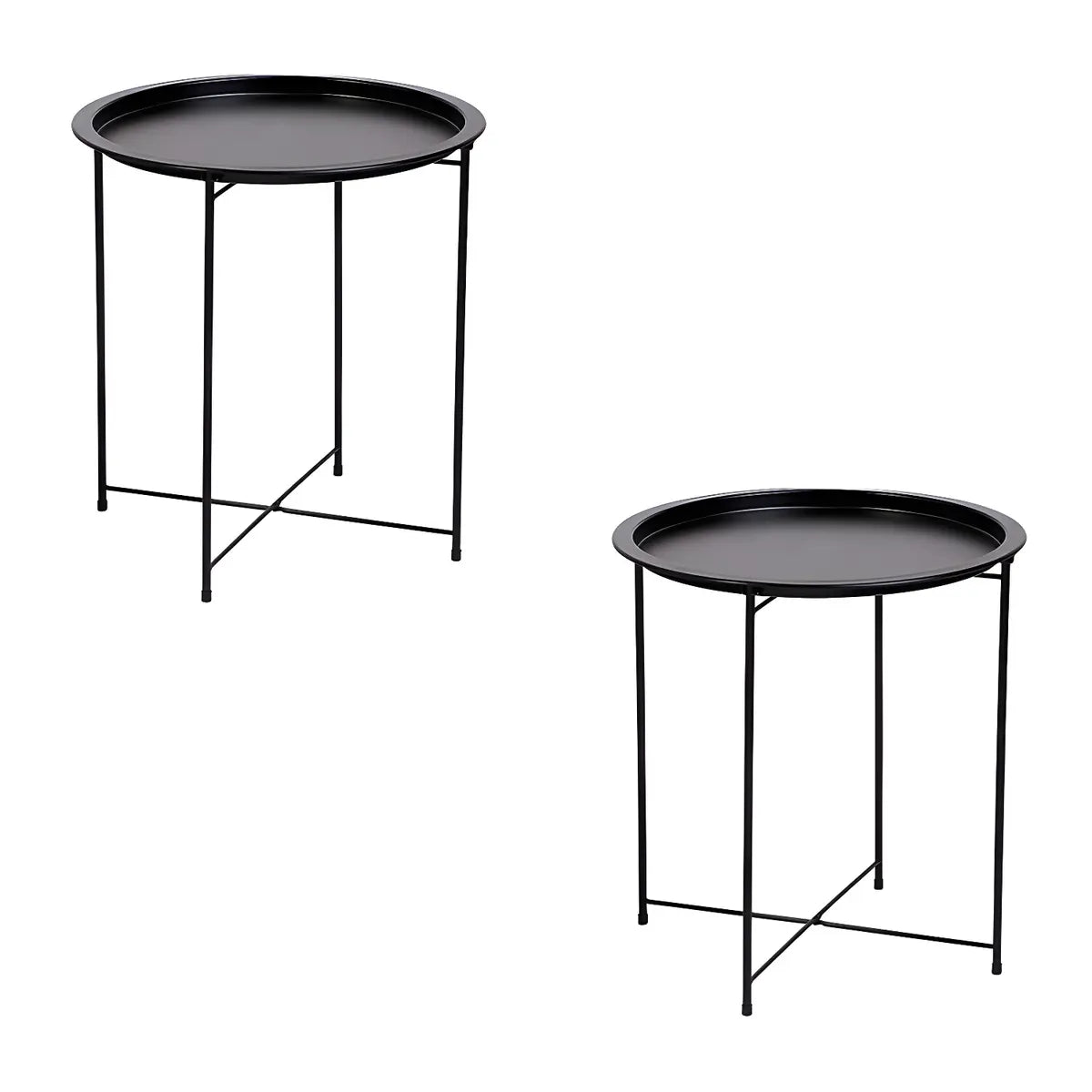 Round Stainless Steel Black Tray Top Cross Legs Side Table Image - 15