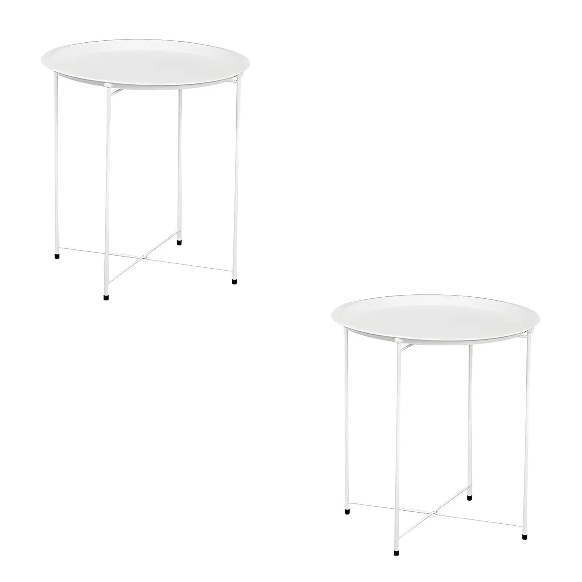 Round Stainless Steel Black Tray Top Cross Legs Side Table Image - 16