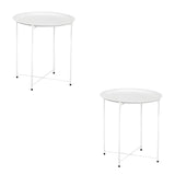 Round Stainless Steel Black Tray Top Cross Legs Side Table Image - 16