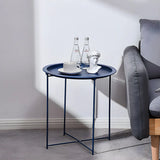 Round Stainless Steel Black Tray Top Cross Legs Side Table Image - 5