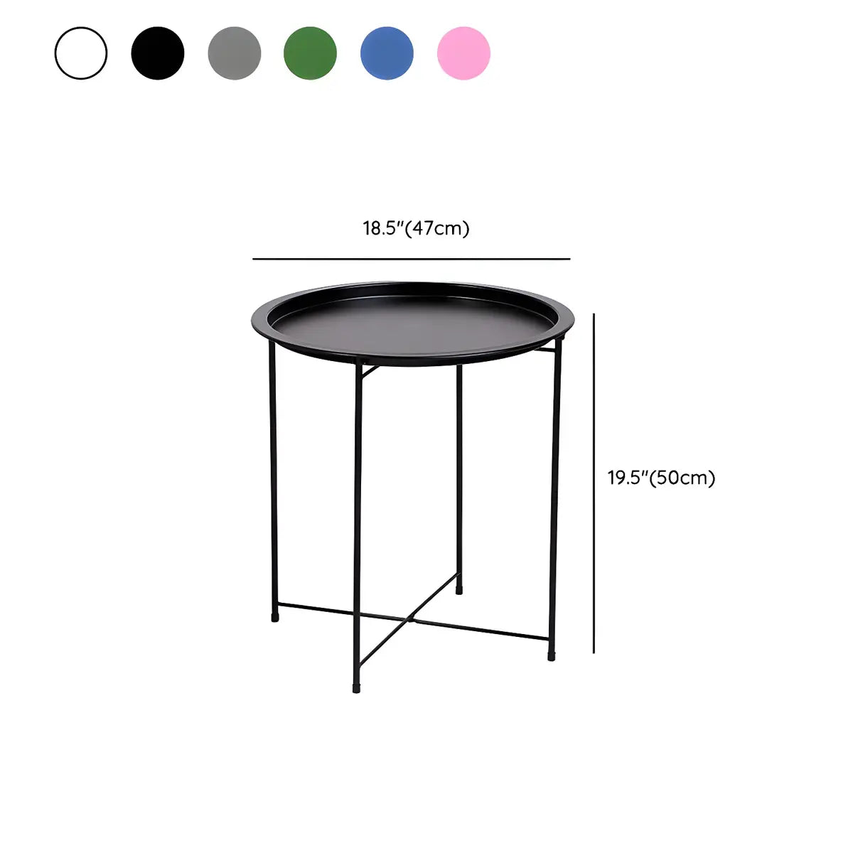 Round Stainless Steel Black Tray Top Cross Legs Side Table 