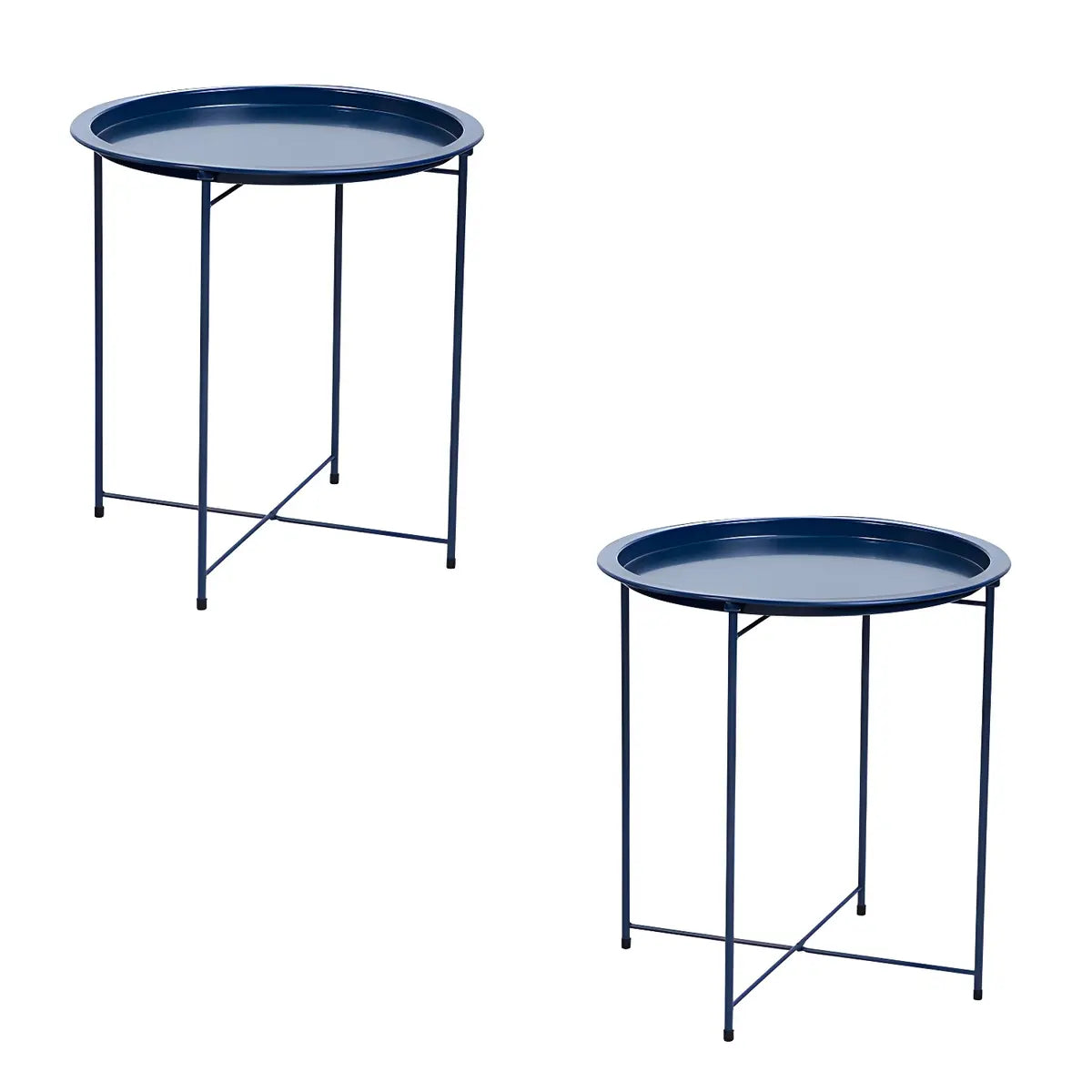 Round Stainless Steel Black Tray Top Cross Legs Side Table Image - 9