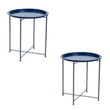 Round Stainless Steel Black Tray Top Cross Legs Side Table Image - 9