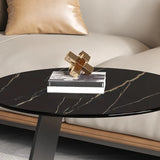 Round Standard Black C-Shape Marble Chairside Table Image - 12