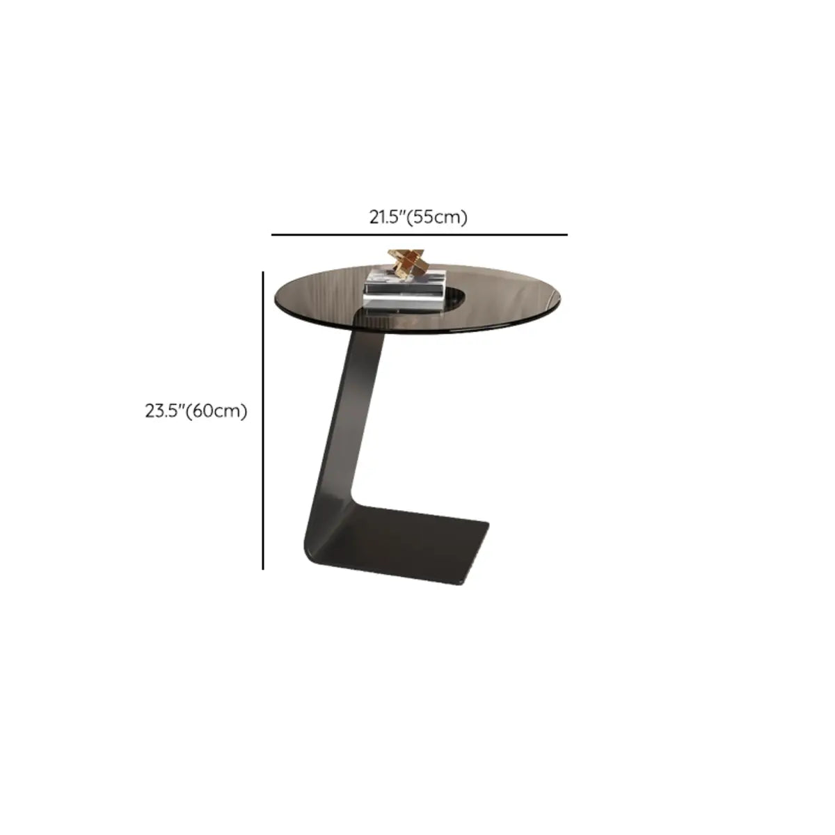 Round Standard Black C-Shape Marble Chairside Table Image - 22