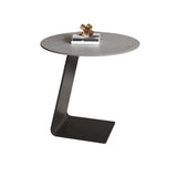 Round Standard Black C-Shape Marble Chairside Table Image - 3