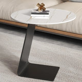 Round Standard Black C-Shape Marble Chairside Table Image - 4