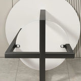 Round Stone Metal Cross Legs End Table with Storage Shelf Image - 11