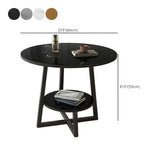 Round Stone Metal Cross Legs End Table with Storage Shelf Image - 27