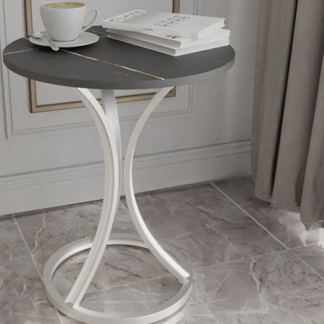 Round Stone Top Gold Metal Standard Height End Table Image - 2