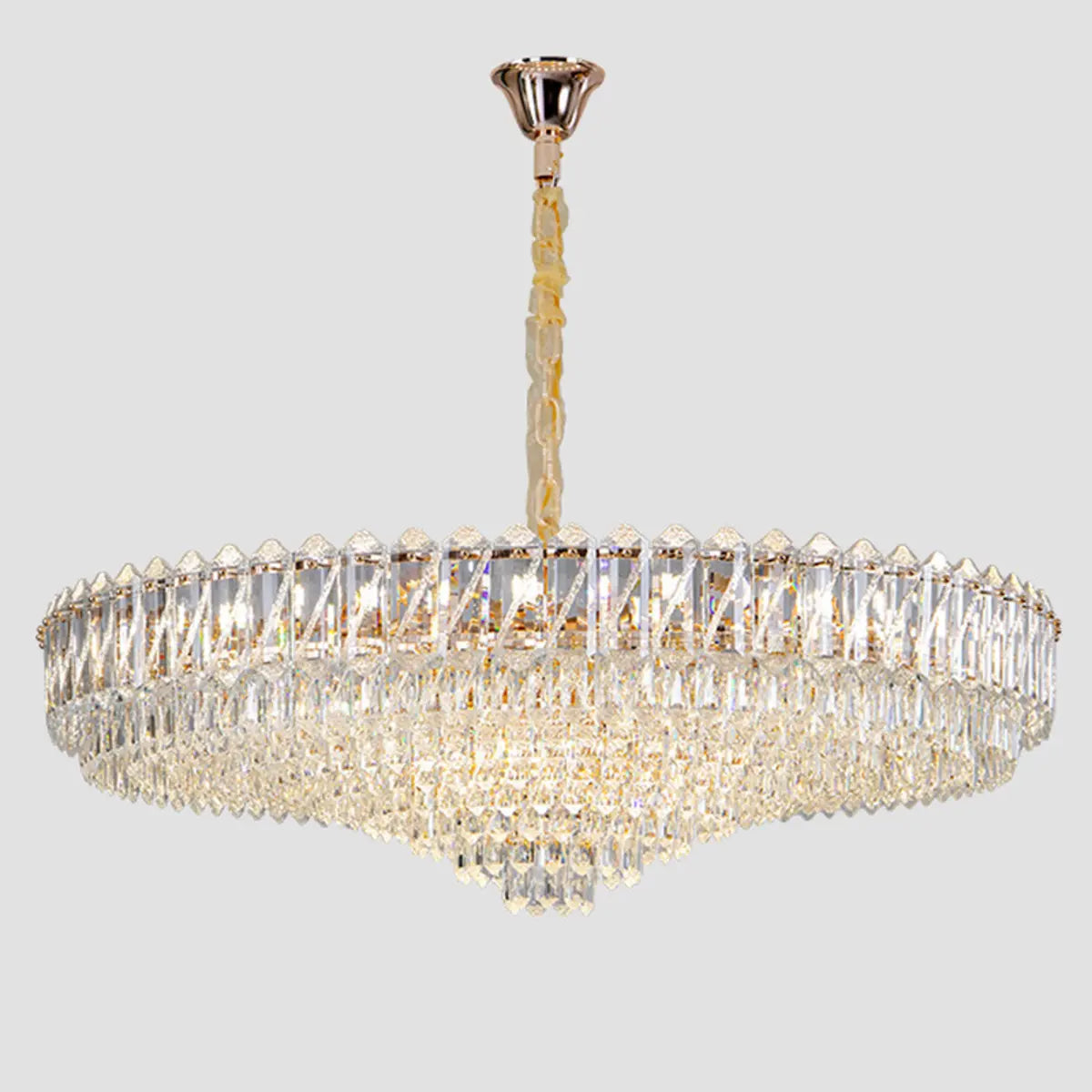 Round Tiered Crystal Clear Metal Living Room Chandelier Image - 10