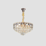 Round Tiered Crystal Clear Metal Living Room Chandelier Image - 11