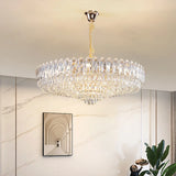 Round Tiered Crystal Clear Metal Living Room Chandelier Image - 2