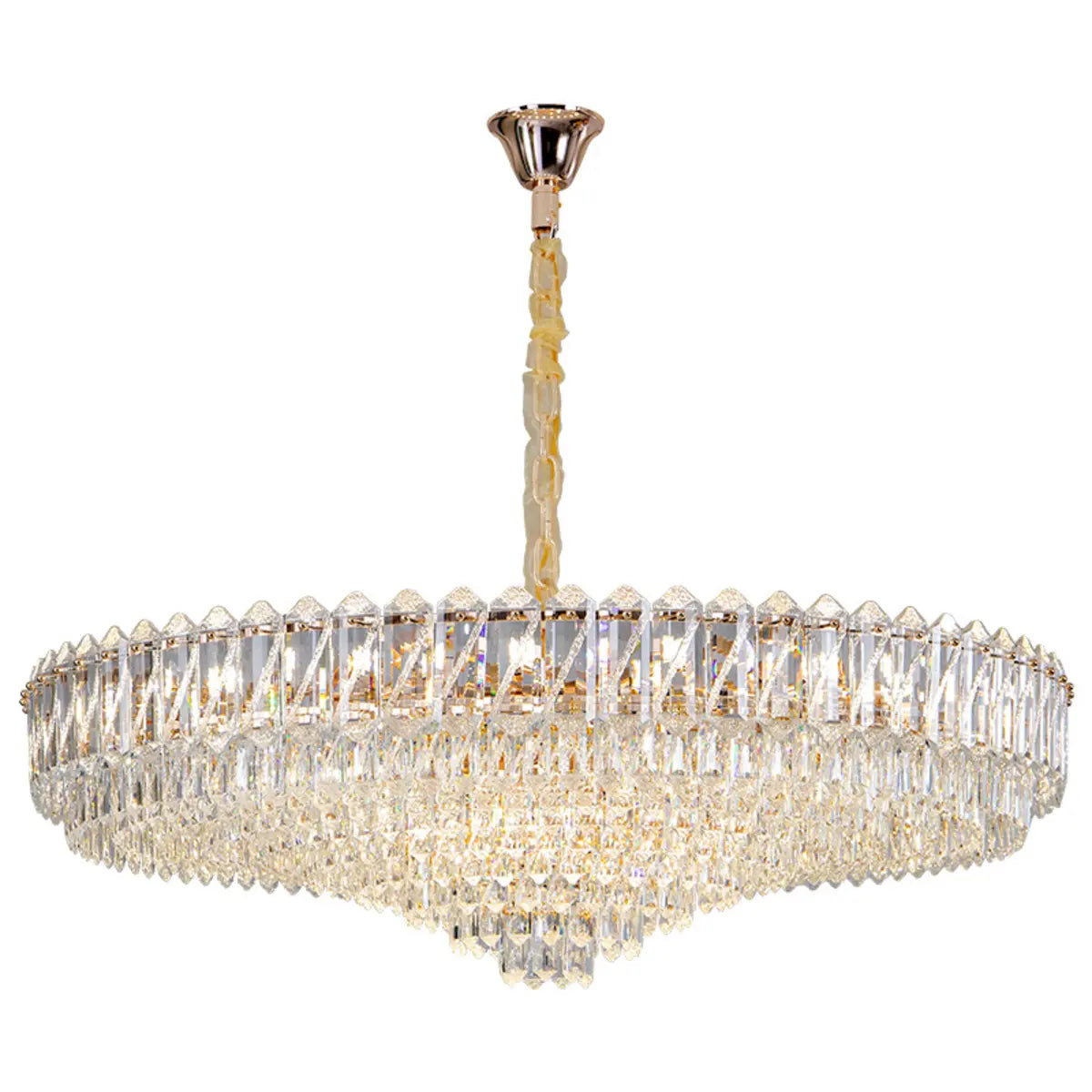 Round Tiered Crystal Clear Metal Living Room Chandelier Image - 5